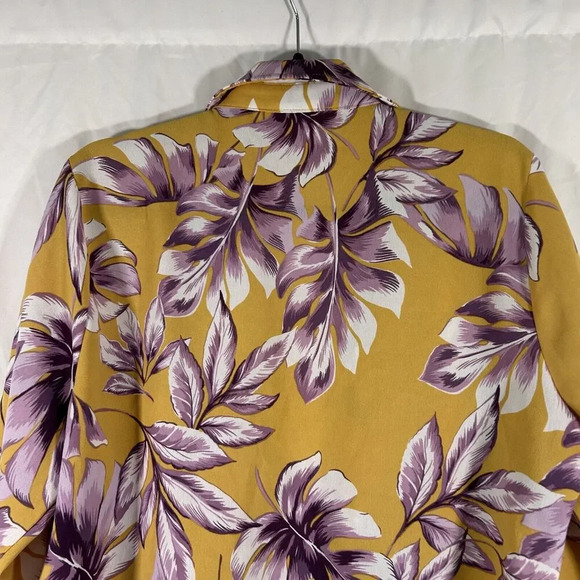 Find Me Plus Blouse Women's 1XL Yellow Floral 3/4 Sleeve Tie Front - Picture 9 of 10